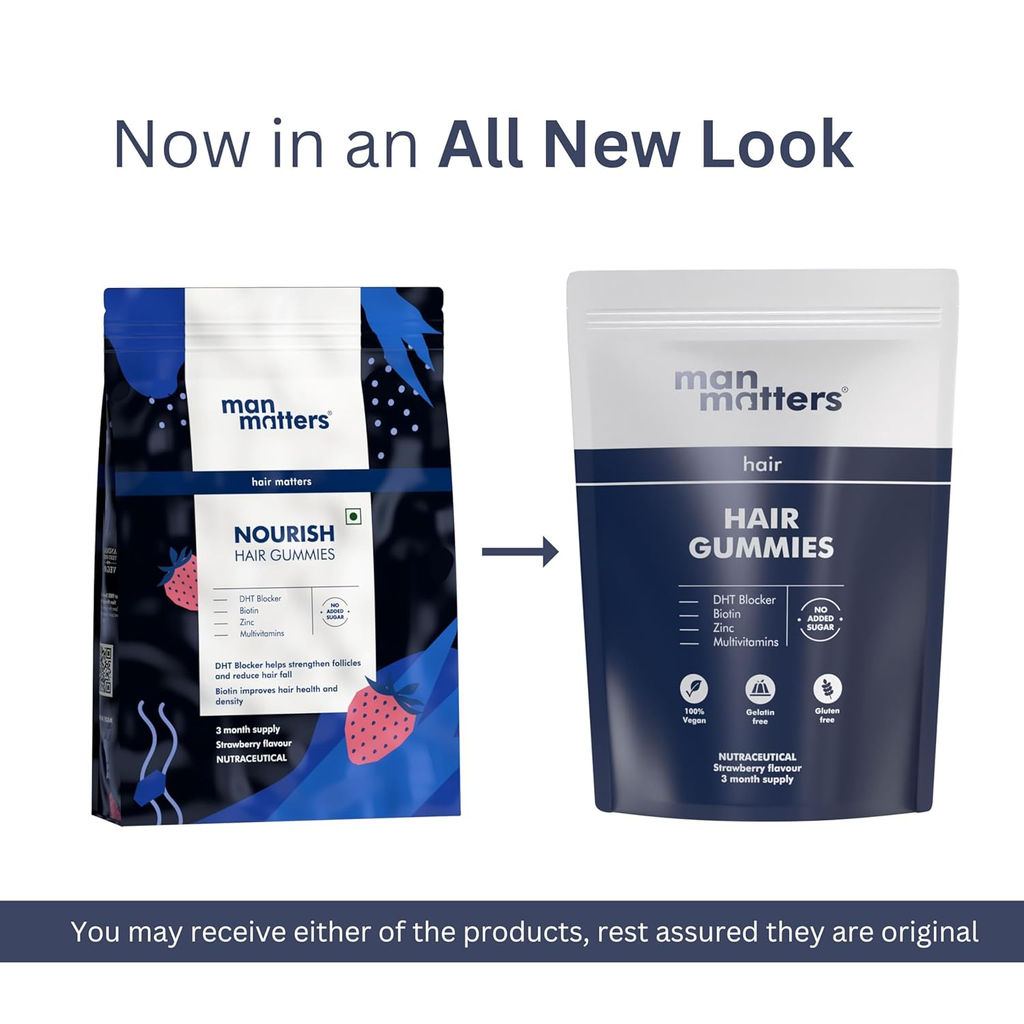 Man Matters Biotin Nourish Hair Gummies With Multivitamins (Sugar Free) - Strawberry Flavor With Zinc & Multivitamins | Grocsy