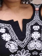 ADA Women Sustainable Black & White Paisley Chikankari Hand Embroidered Straight Kurta | Grocsy