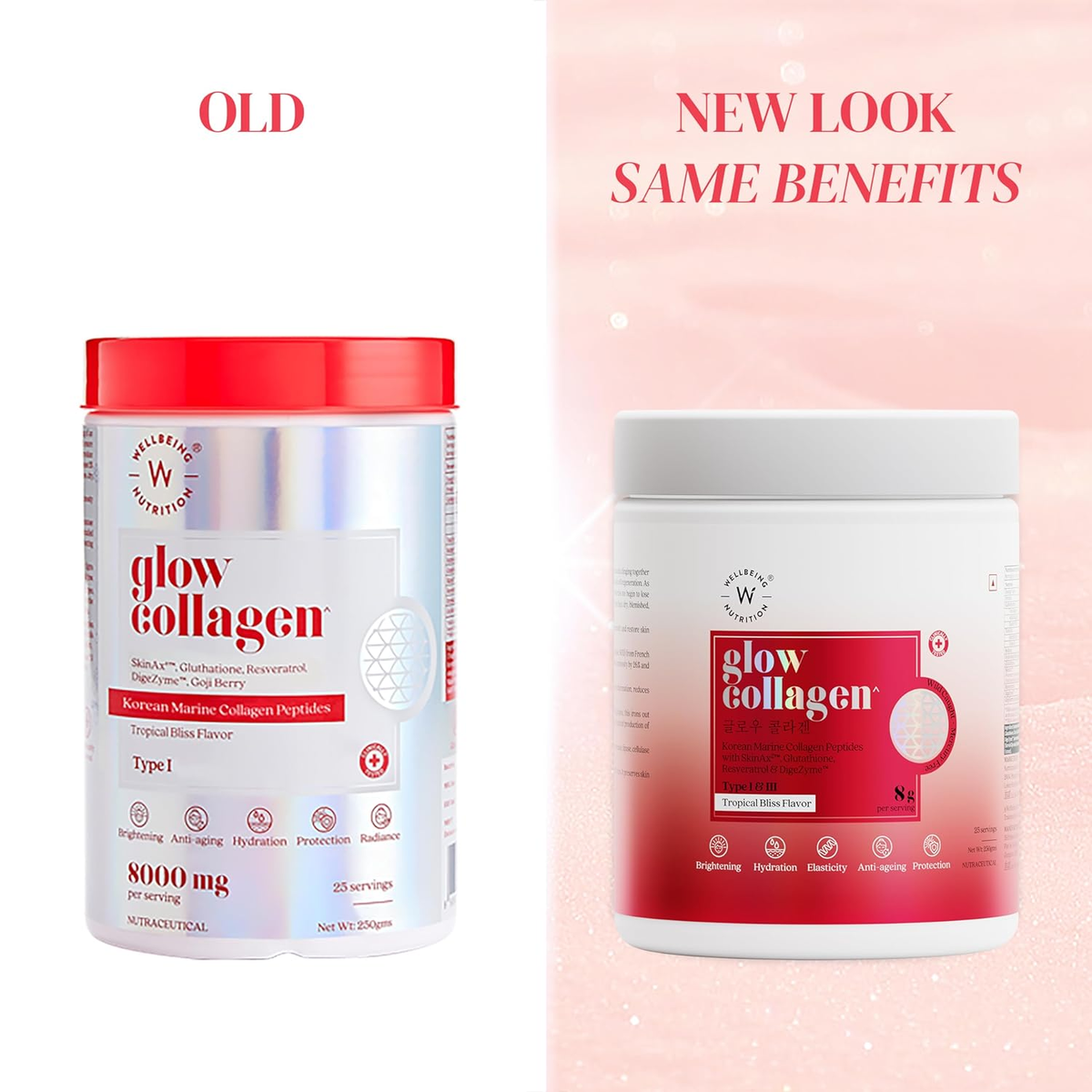 Wellbeing Nutrition Glow Korean Marine Collagen Peptides-Tropical Bliss Flavor | Grocsy