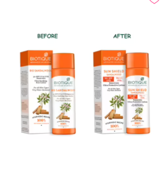 Biotique Sun Shield Sandalwood Ultra Protective Lotion 50+ SPF | Grocsy
