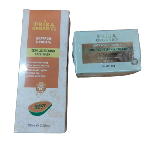 Prisa Organics Saffron &amp; Papaya Lightening Face Wash and Saffron &amp; Papaya Skin Lightening Face Cream Combo | Grocsy