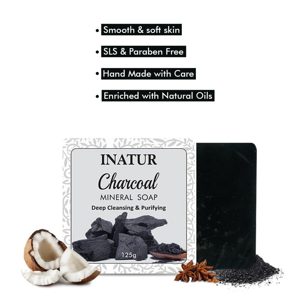 Inatur Charcoal Mineral Soap Deep Cleansing & Purifying | Grocsy