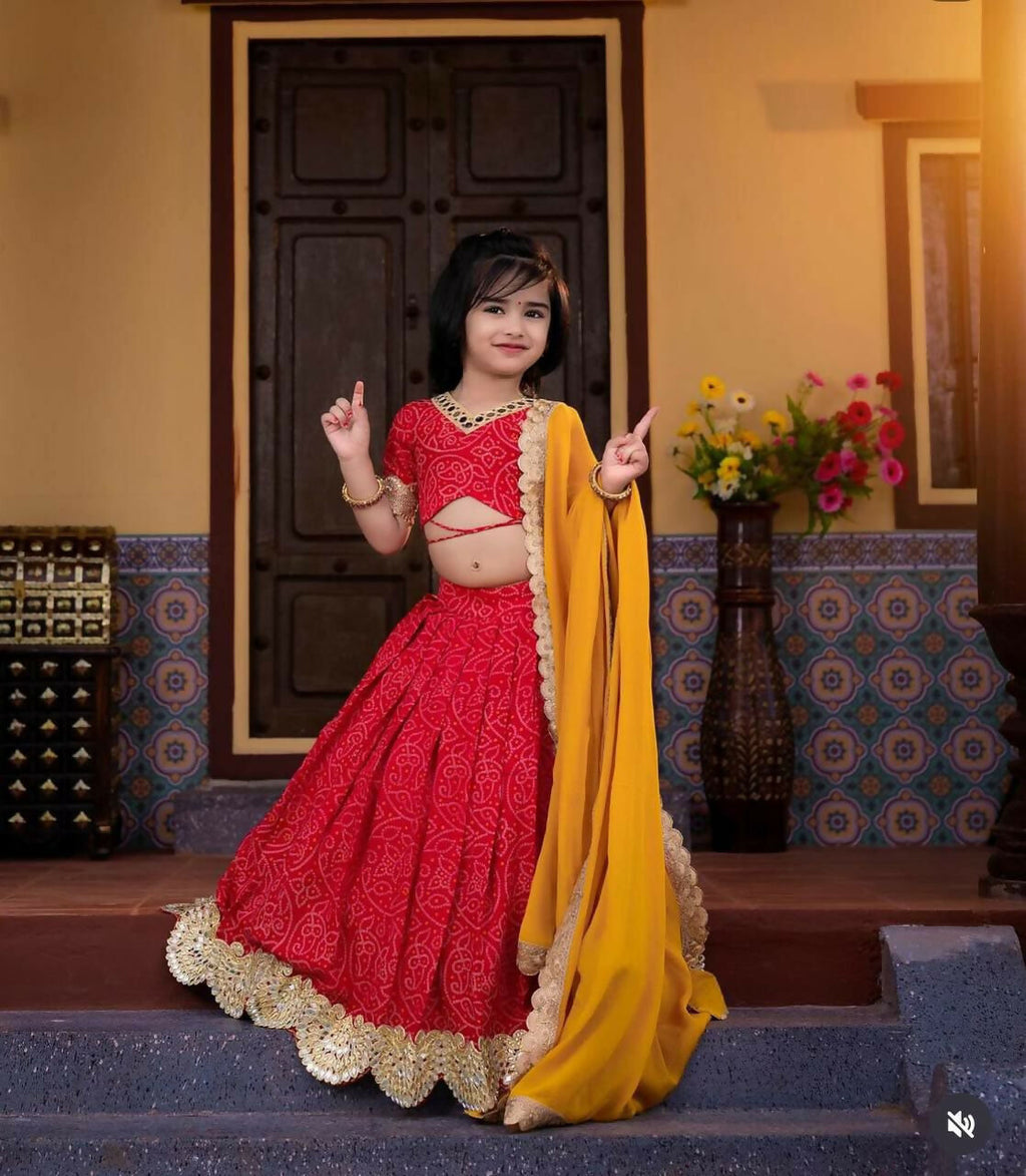 Jyoti Fashion Beautiful Red Faux Georgette Digital Printed with Sequins Embroidered Kids Lehenga Choli Set | Grocsy