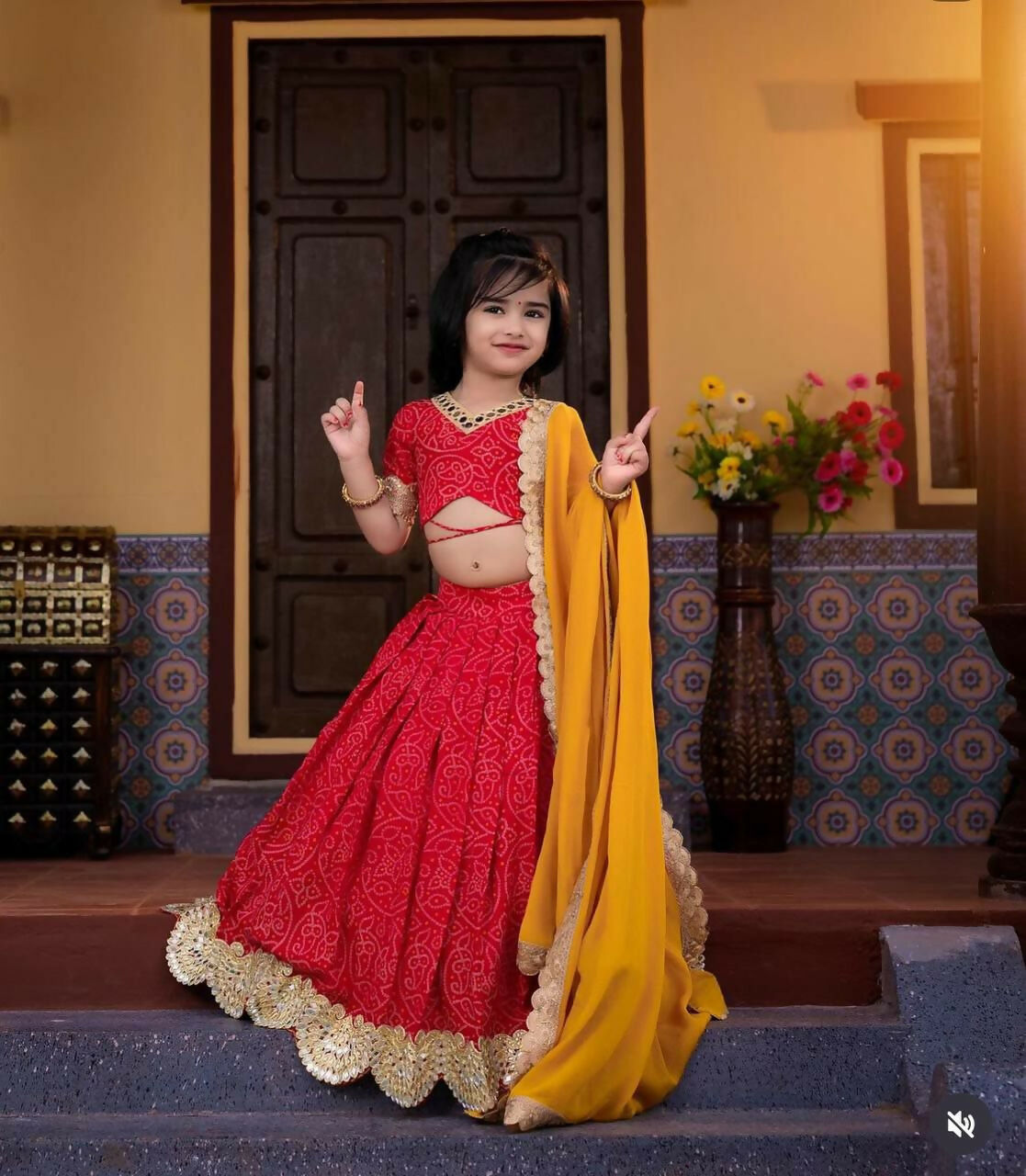 Jyoti Fashion Beautiful Red Faux Georgette Digital Printed with Sequins Embroidered Kids Lehenga Choli Set | Grocsy