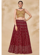 Myra Maroon Georgette Embroidered Designer Lehenga | Grocsy