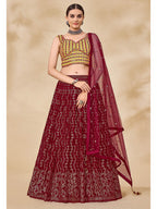 Myra Maroon Georgette Embroidered Designer Lehenga | Grocsy