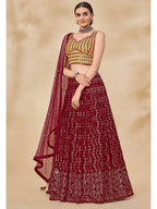 Myra Maroon Georgette Embroidered Designer Lehenga | Grocsy