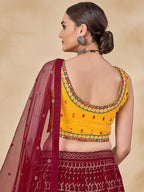 Myra Maroon Georgette Embroidered Designer Lehenga | Grocsy