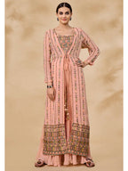 Myra Peach Gorgette Jacket Style Suit | Grocsy