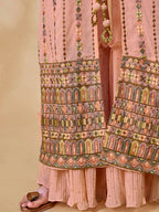 Myra Peach Gorgette Jacket Style Suit | Grocsy