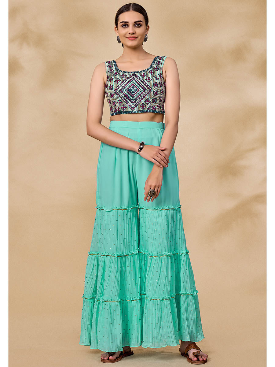 Myra Wine Jacket Style Sharara Suit | Grocsy