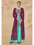 Myra Wine Jacket Style Sharara Suit | Grocsy