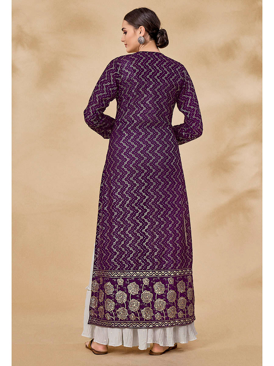 Myra Purple Jacket Style Sharara Suit | Grocsy