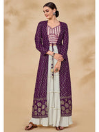 Myra Purple Jacket Style Sharara Suit | Grocsy