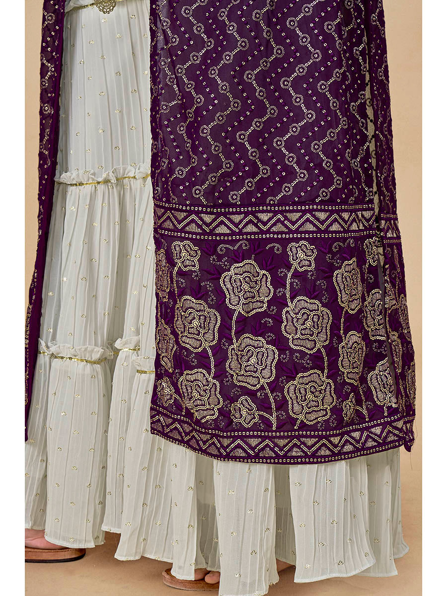 Myra Purple Jacket Style Sharara Suit | Grocsy