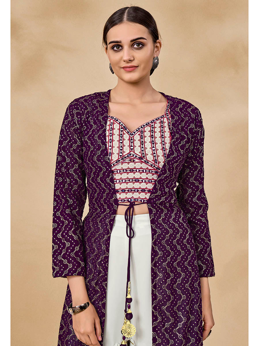 Myra Purple Jacket Style Sharara Suit | Grocsy