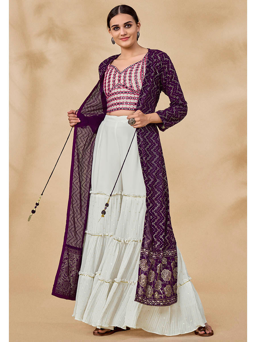 Myra Purple Jacket Style Sharara Suit | Grocsy