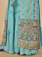 Myra Sky Blue Gorgette Jacket Style Suit | Grocsy
