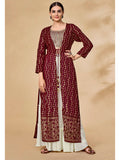Myra Maroon Jacket Style Sharara Suit | Grocsy