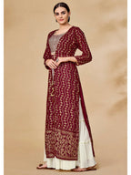 Myra Maroon Jacket Style Sharara Suit | Grocsy
