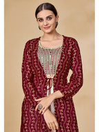 Myra Maroon Jacket Style Sharara Suit | Grocsy