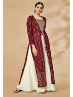 Myra Maroon Jacket Style Sharara Suit | Grocsy