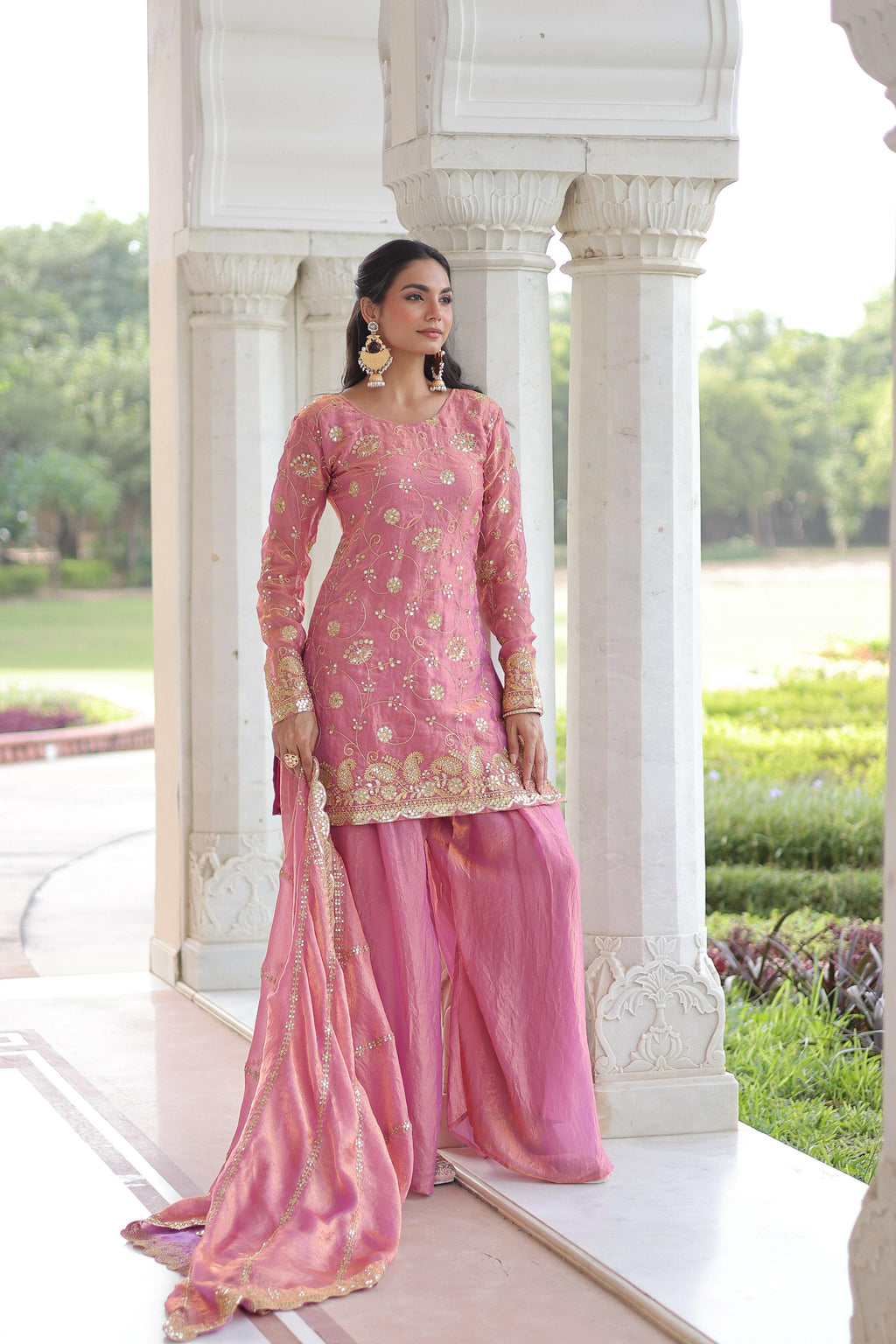 Joban Fashion Pink Readymade Kurta Set With Sequence embroidery Work | Grocsy