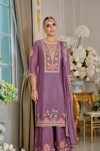 Evanik Luxury Wedding Lavender Embroidered Kurta Palazzo Set | Grocsy