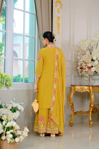 Evanik Luxury Wedding Yellow Embroidered Kurta Palazzo Set | Grocsy