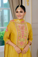 Evanik Luxury Wedding Yellow Embroidered Kurta Palazzo Set | Grocsy