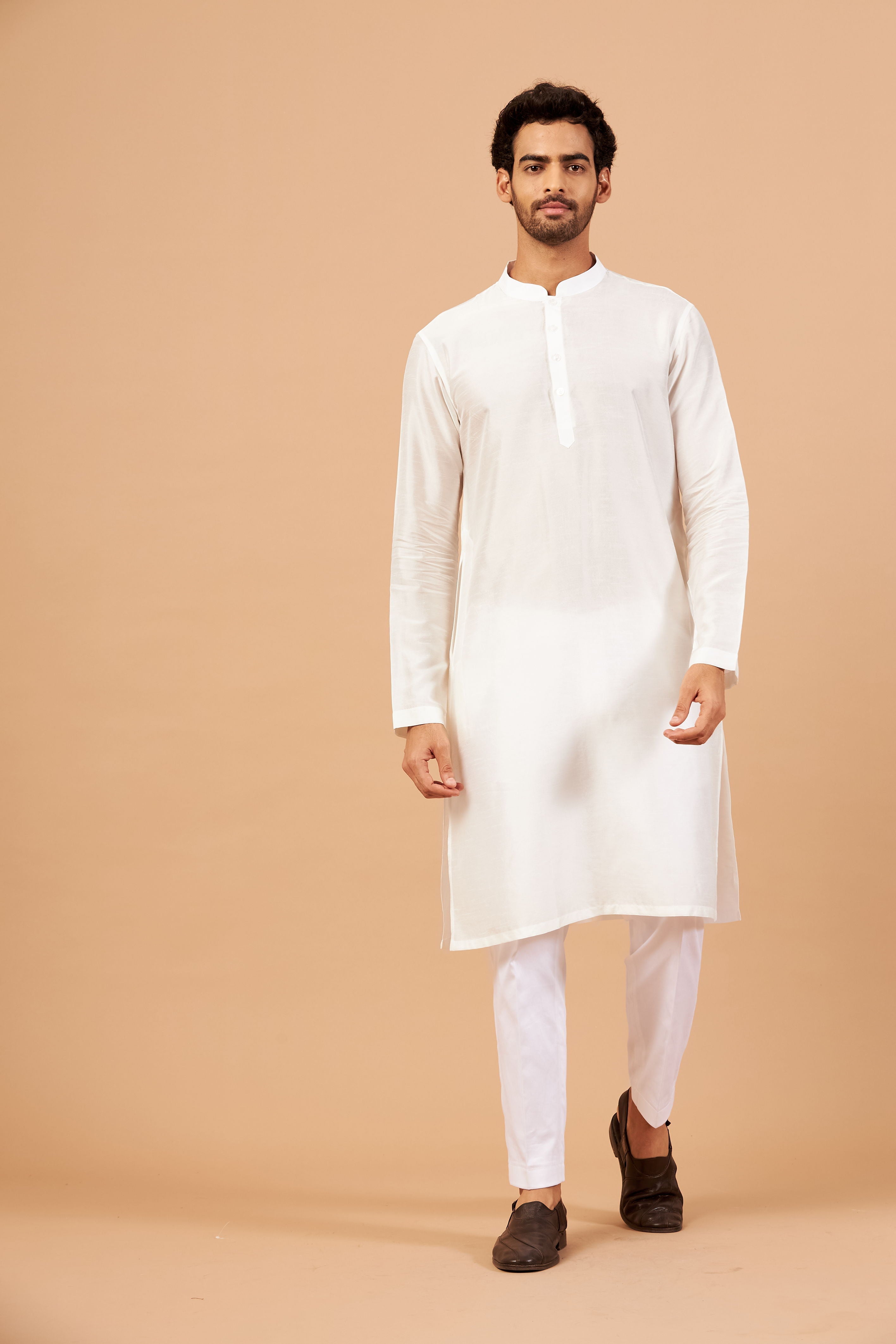 White Plain Kurta by Hilo Design | Grocsy