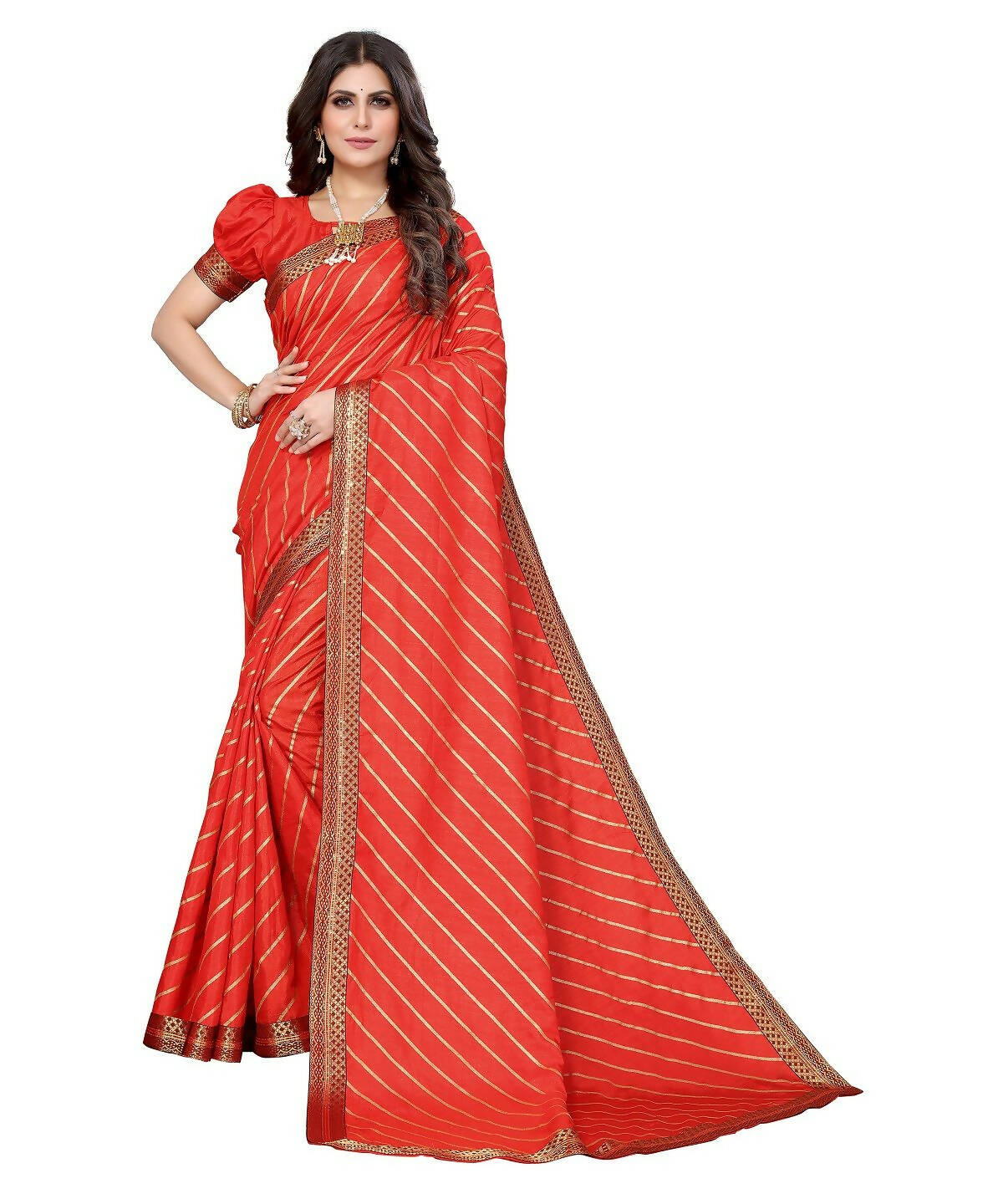 Vamika Dola Silk Red Lace Border Bollywood Style Saree (SUCHI RED) | Grocsy