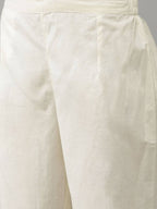 Yufta Women Cream-Embroidered Pure Cotton A-line Kurta with Trouser and Dupatta | Grocsy
