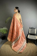 Joban Fashion Peach Woven Pattern Raw Silk Kanjivaram Silk Saree | Grocsy