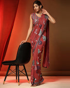 Peach Pure Georgette Sequence work Ready to wear Saree with stitched Blouse - Nirvana | Grocsy