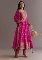 Teeya Creation Pink Color Chinnon Silk Embroidery Work Gown | Grocsy