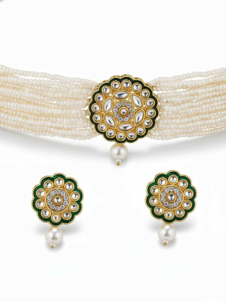 NVR Women Gold Plated White Kundan Jewellery Set | Grocsy