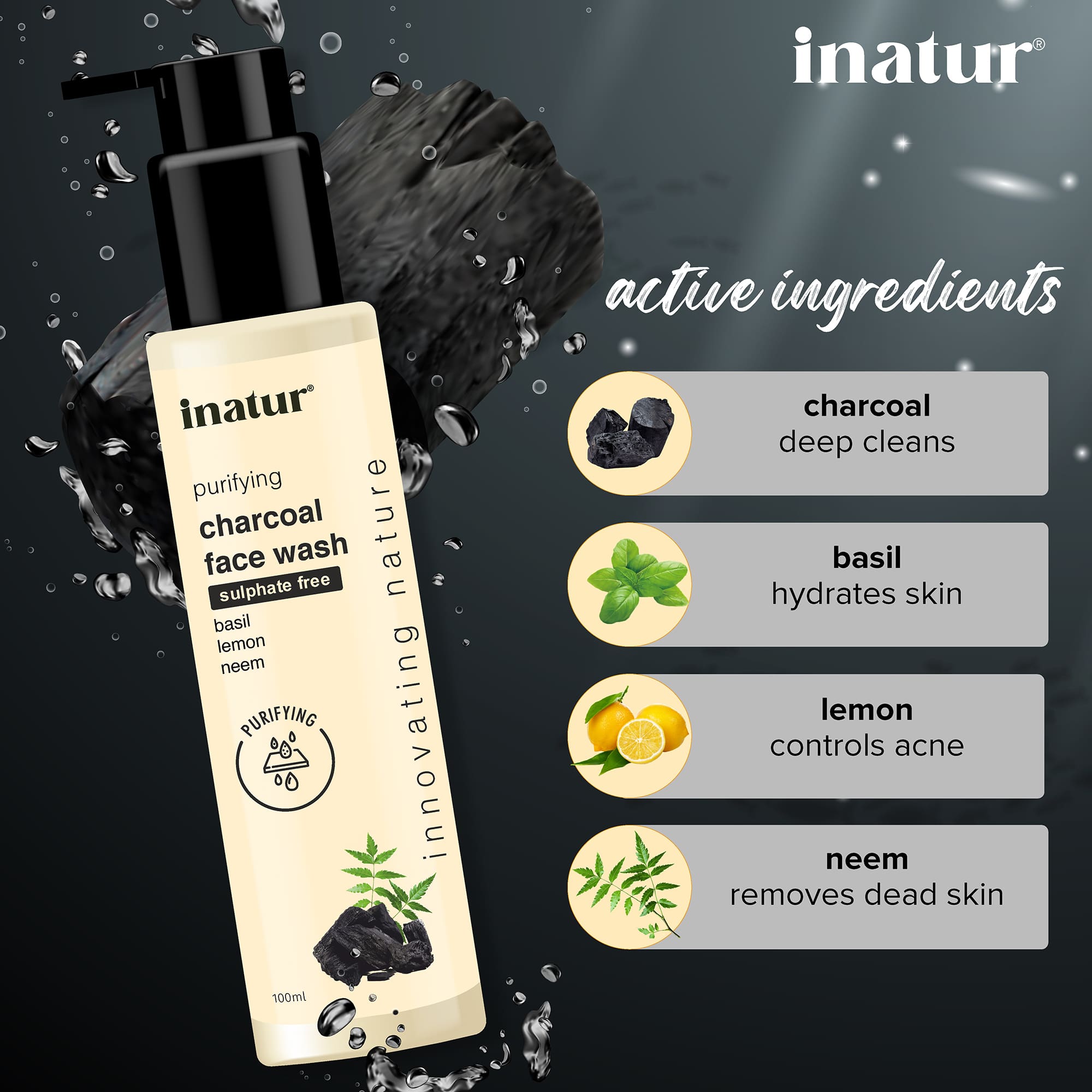 Inatur Charcoal Face Wash | Grocsy