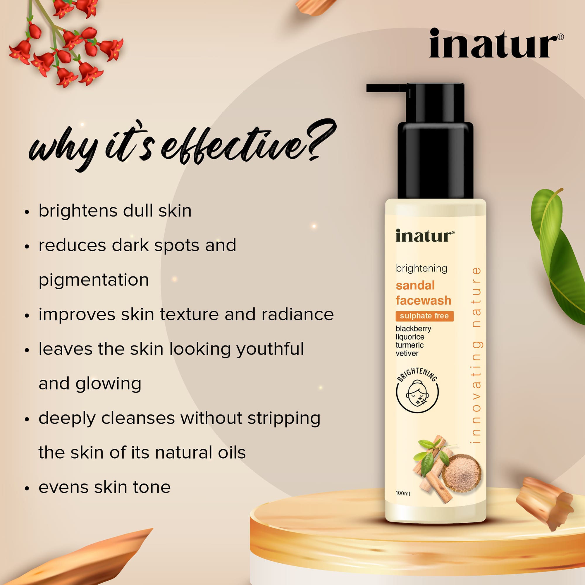 Inatur Sandal Fairness Face Wash | Grocsy