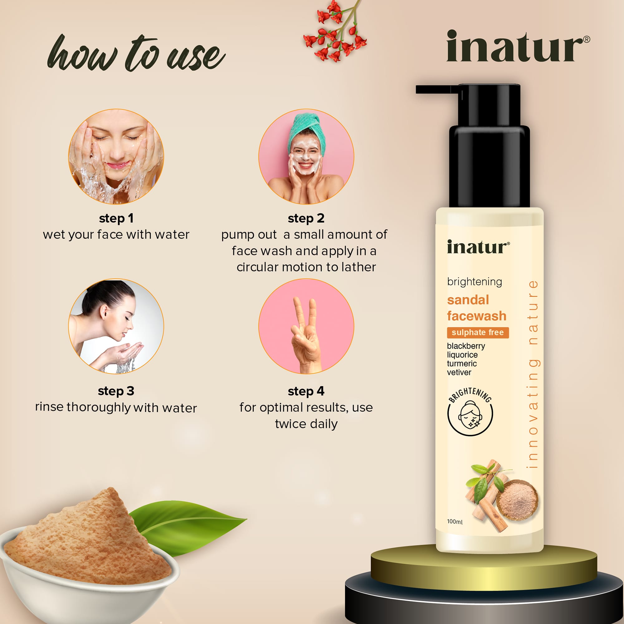 Inatur Sandal Fairness Face Wash | Grocsy