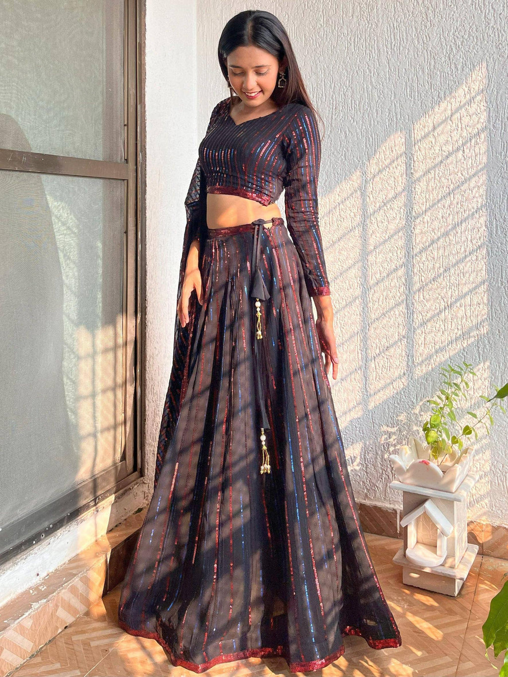 Tulsi Art Incredible Black Sequins Georgette Party Wear Lehenga Choli | Grocsy