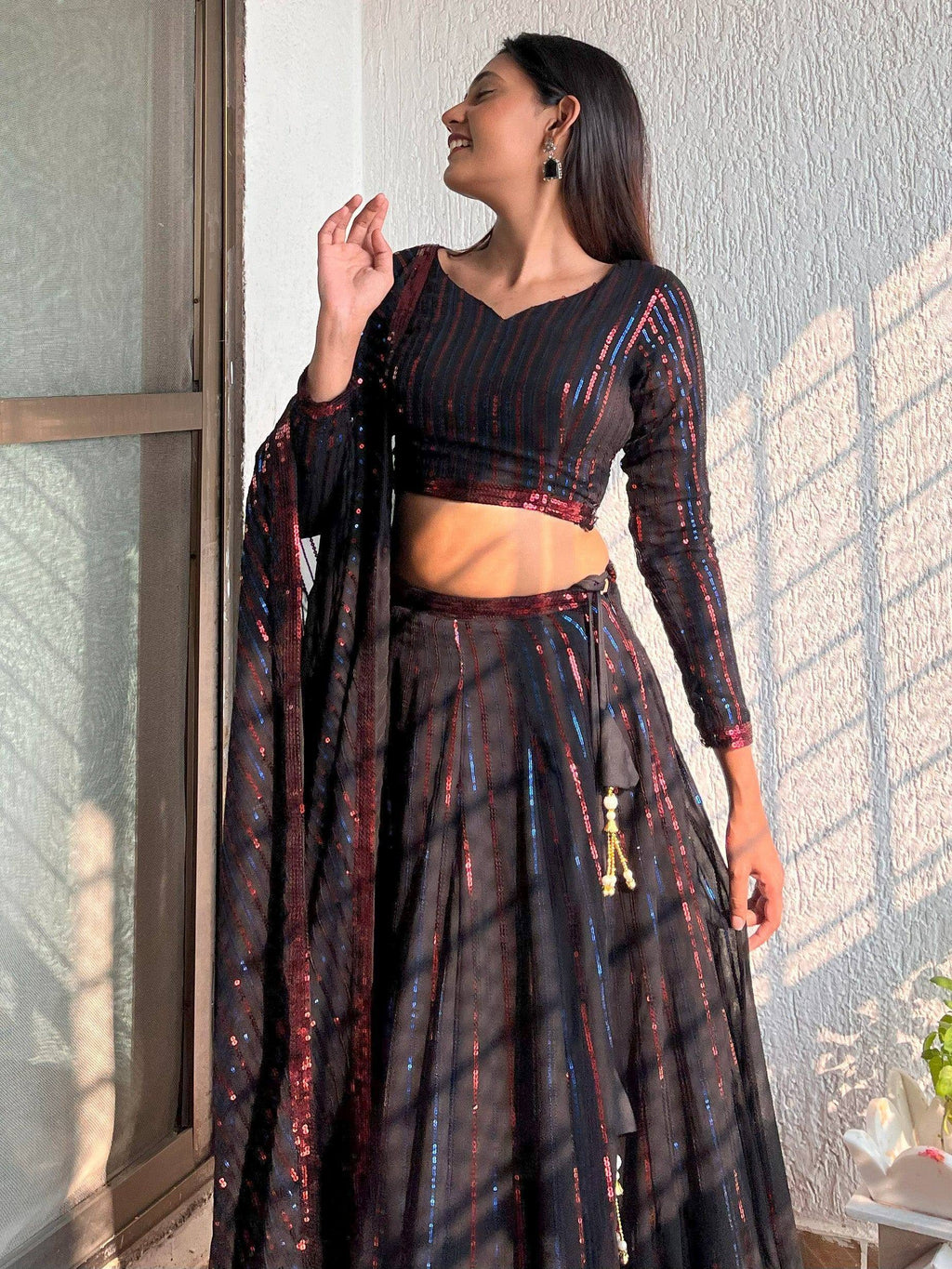 Tulsi Art Incredible Black Sequins Georgette Party Wear Lehenga Choli | Grocsy