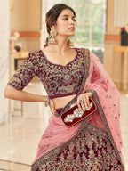 Tulsi Art Incredible Maroon Embroidered Velvet Bridal Wear Lehenga Choli | Grocsy
