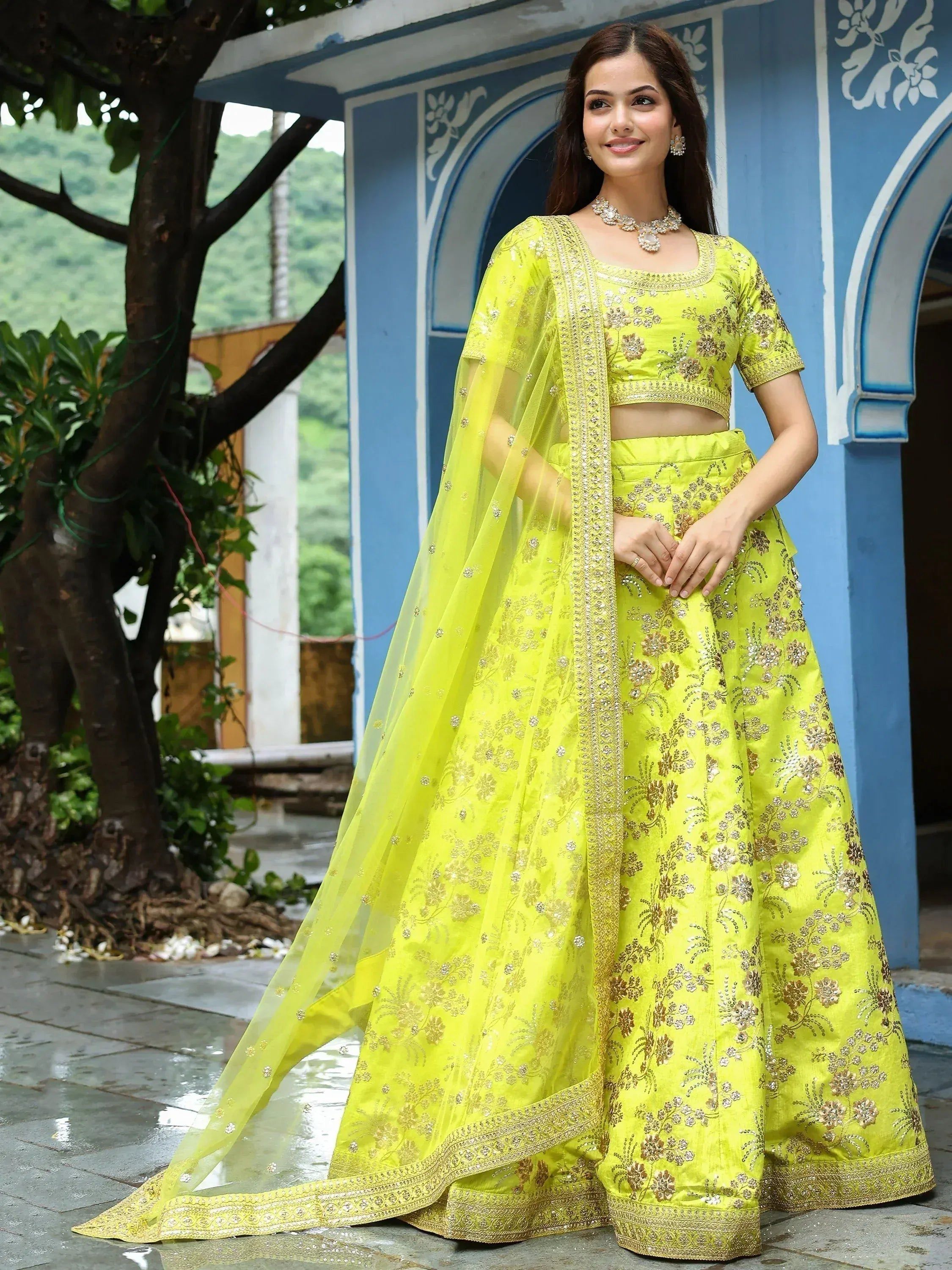 Tulsi Art Incredible Neon Embroidery Silk Event Wear Lehenga Choli With Dupatta | Grocsy