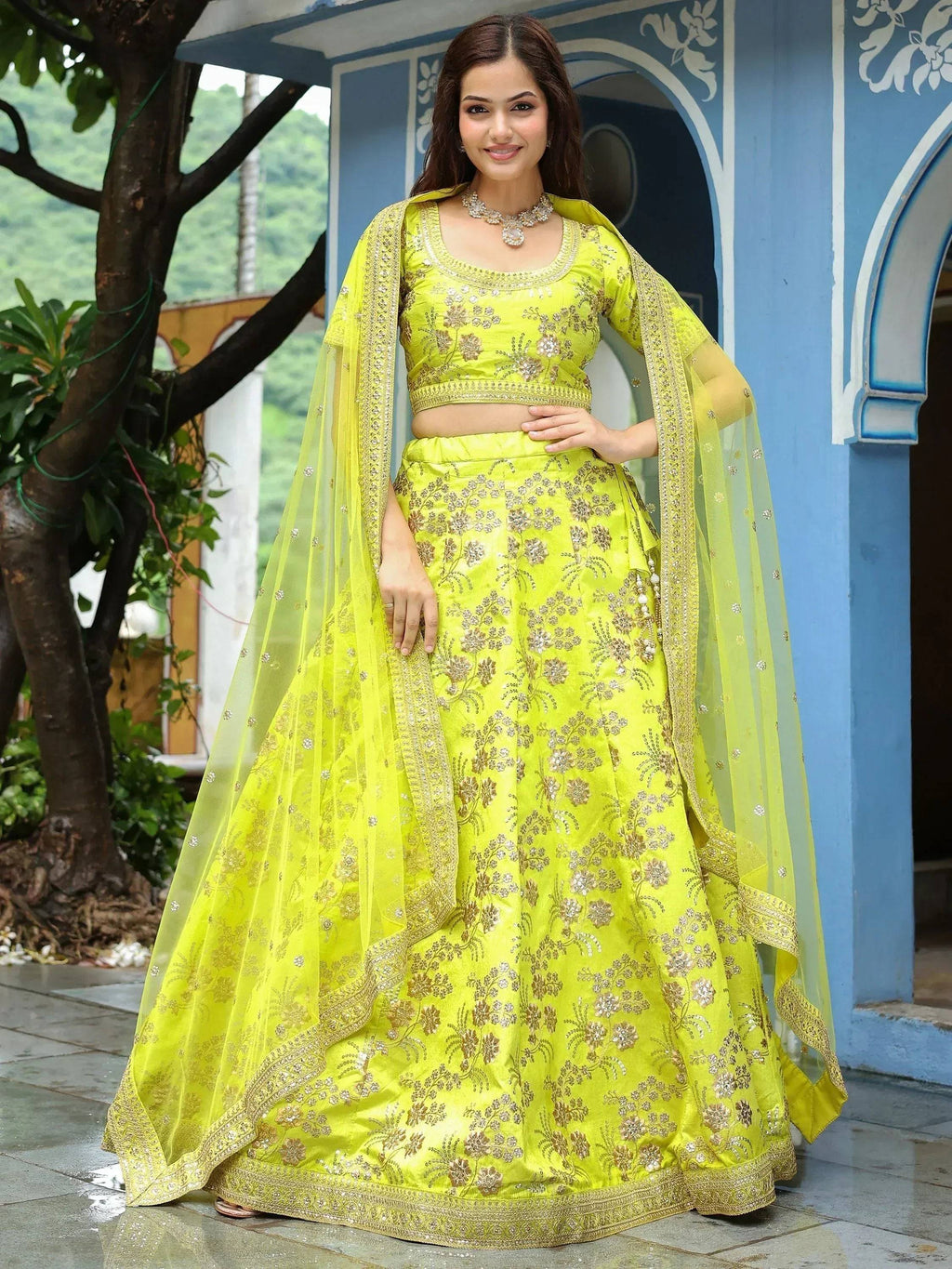 Tulsi Art Incredible Neon Embroidery Silk Event Wear Lehenga Choli With Dupatta | Grocsy