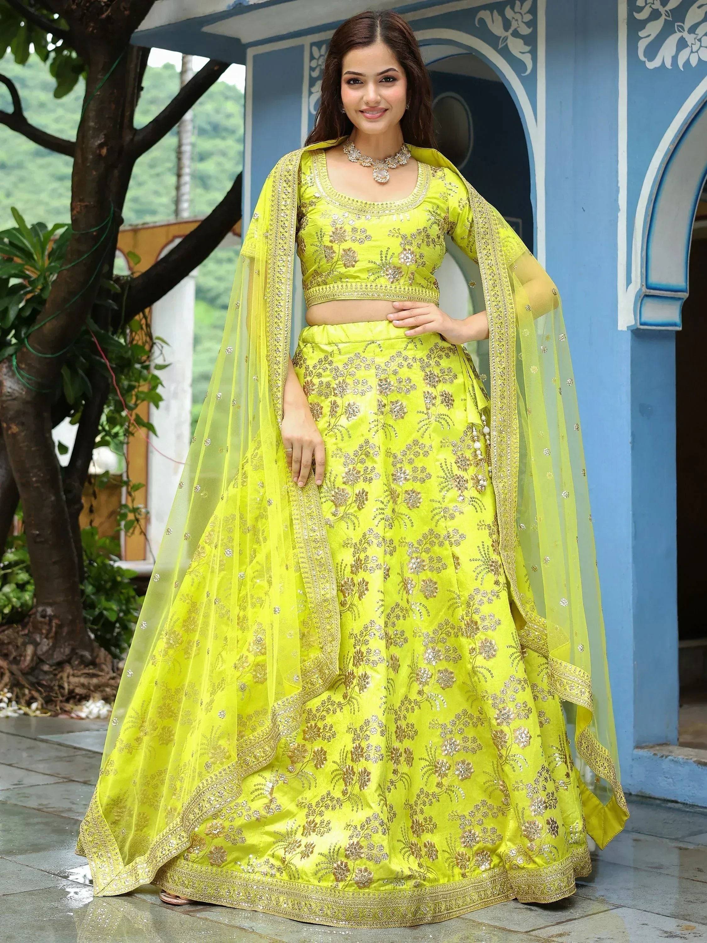 Tulsi Art Incredible Neon Embroidery Silk Event Wear Lehenga Choli With Dupatta | Grocsy