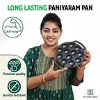 The Indus Valley 12 Pit/Cup CASTrong Cast Iron Kuzhi Paniyaram/Paddu Pan/Appe Maker, Pre-seasoned, 100% Pure, Toxin-free, Spatula, 21 cm, 2.2 kg | Grocsy