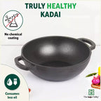 The Indus Valley CASTrong Cast Iron Kadai ,Pre-seasoned, Nonstick, 100% Pure, Toxin-free, Induction, Spatula, 25.4 cm, 2.3L, 2.5kg | Grocsy