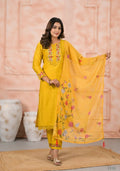Ethnic Festive Wear Slik Yellow Stitched Suit With Dupatta - Anbazaar | Grocsy