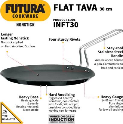 Hawkins Futura Non-stick Flat Tava 30 cm Diameter (INFT30) | Grocsy